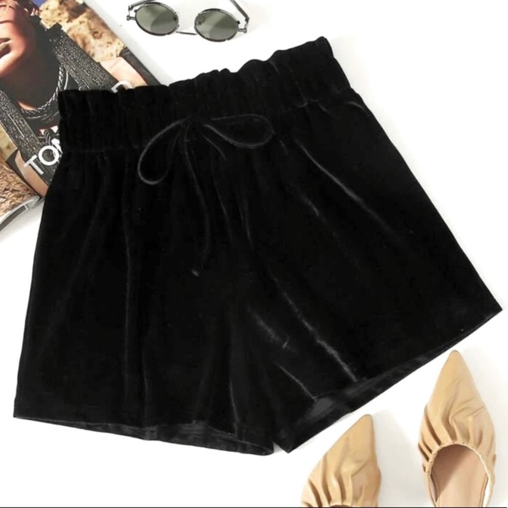 Stellar Black Velvet Shorts